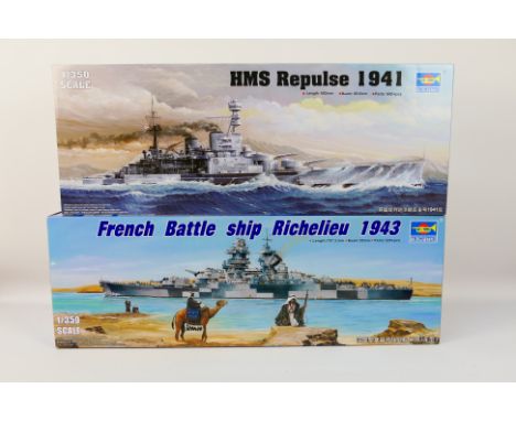 Trumpeter - Two boxed 1:350 scale model kits, comprising French Battleship Richelieu 1943 05311 and HMS Repulse 1941 05312. F
