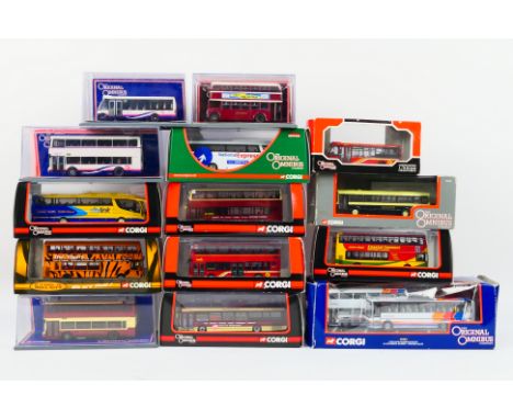 Corgi Original Omnibus - A boxed fleet of 14 diecast 1:76 scale model buses from Corgi OO. Lot includes OM46203 Trizar PB 'Ci
