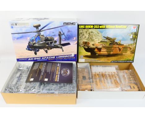 I Love Kit - Meng - Two boxed model kits comprising I Love Kit 1:35 scale GMC DUKW-353 with 105mm Howitzer 63540 and Meng Boe