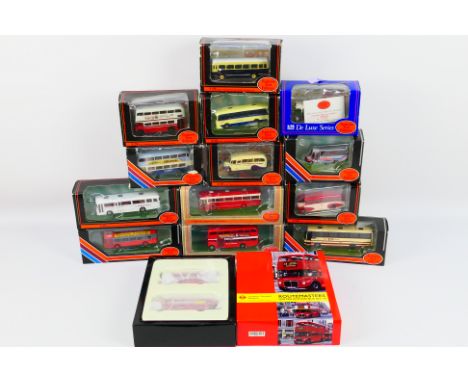 EFE - A boxed collection of 14 diecast 1:76 scale model buses from EFE. Lot includes a Code 3 repainted Albion Aberdonian 'Ea