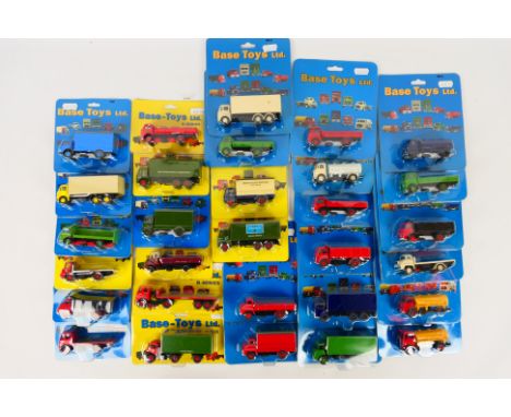 Base Toys - 30 x carded trucks in 1:76 railway scale including Thames Trader tipper # TTP-01, Ford D Series box van # CV-01 a