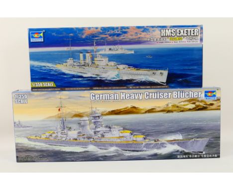 Trumpeter - Two boxed model kits comprising 1:350 scale German Heavy Cruiser Blucher 05346 and 1:350 scale HMS Exeter 05350. 
