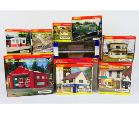 Hornby - Bachmann - A boxed collection of nine OO gauge scenic buildings predominately from Hornby Skaledale, Lot includes Ho