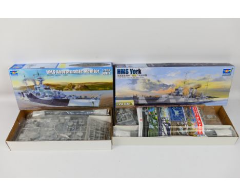 Trumpeter - Two boxed model kits comprising 1:350 scale HMS York 05351 and 1:350 scale HMS Abercrombie Monitor 05336. Both ki