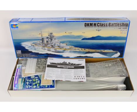 Trumpeter - A boxed 1:350 scale model kit DKM H Class Battleship 05371. There is a small hole in the box lid where a smaller 