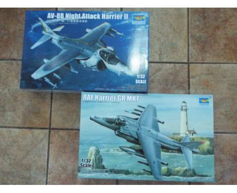 Trumpeter - two boxed plastic 1:32 scale modeln kits comprising RAF Harrier GR.MK7 # 02287, and AV-8B Night Attack Harrier II