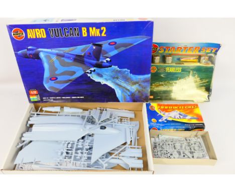 Airfix - Three boxed Airfix plastic model kits in various scales. Lot consist of Airfix #09002 1:72 Avro Vulcan B Mk2; #02072