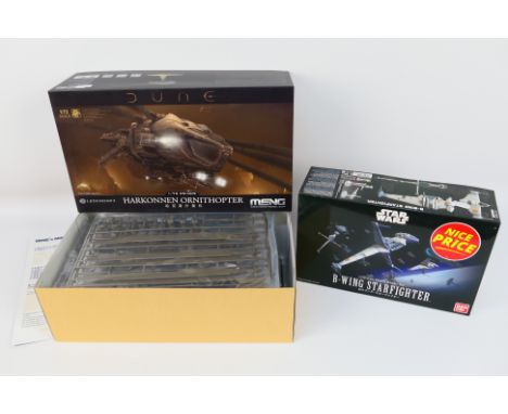 Meng - Bandai - Two boxed model kits comprising 1:72 scale Bandai B-Wing Starfighter 0230456-4500 and 1:72 scale Meng Dune Ha