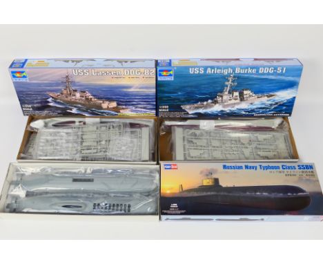 Hobbyboss - Trumpeter - Three boxed 1:350 scale model kits, comprising Trumpeter USS Lassen DDG-82 04526, Trumpeter USS Arlei