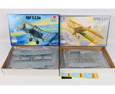 I Love Kit - Two I Love Kit boxed 1:24 scale model biplane aircraft kits comprising SPAD S.XIII 62401 and RAF S.E.5a 62402. T