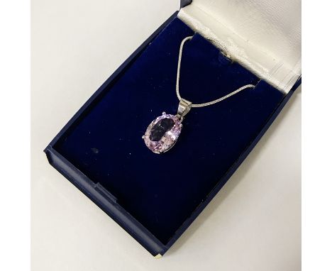 STERLING SILVER AMETHYST PENDANT &amp; CHAIN