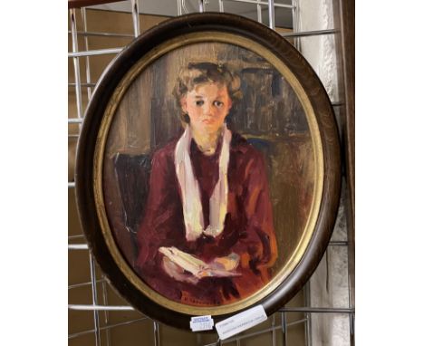 NADEZHDA CHERNIKOVA (1916-2010) PORTRAIT OF GIRL OIL ON BOARD 1957 33CMS X 28CMS OVAL FRAME