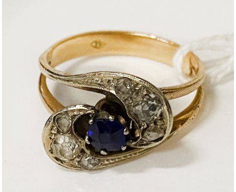 18CT YELLOW GOLD DIAMOND CUT &amp; SAPPHIRE RING - SIZE N