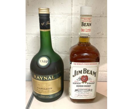 JIM BEAM WHISKEY &amp; 1 BOTTLE OF RAYNAL NAPOLEON BRANDY