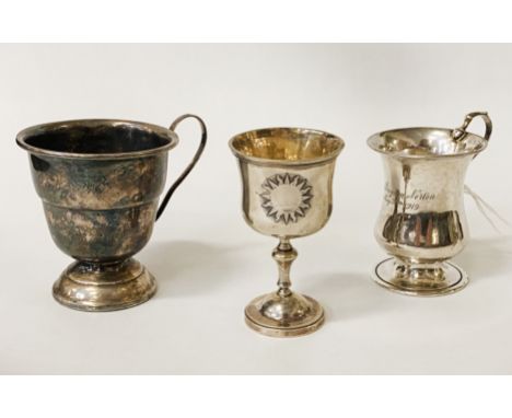 2 HM SILVER TANKARDS &amp; 1 KIDDISH CUP