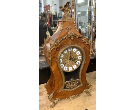 INLAID GERMAN MANTLE CLOCK WITH PENDULUM &amp; KEY BY FRANZ HERMLE &amp; SON