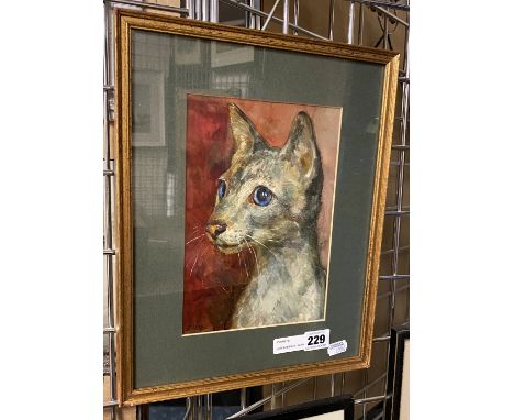 IVAN BOBRIKOV - BORN IN 1948 - PORTRAIT OF A CAT - OIL ON PAPER 24CM X 16CM