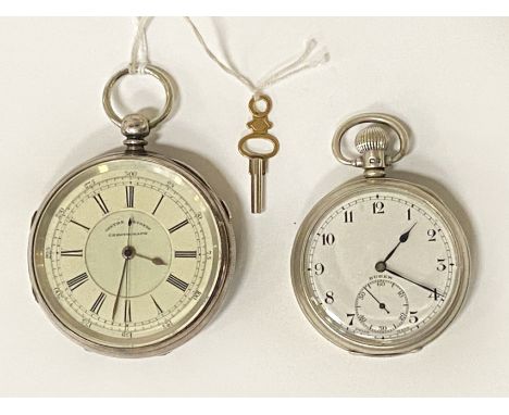 HM SILVER POCKET CHRONOGRAPH &amp; 1 OTHER POCKET WATCH