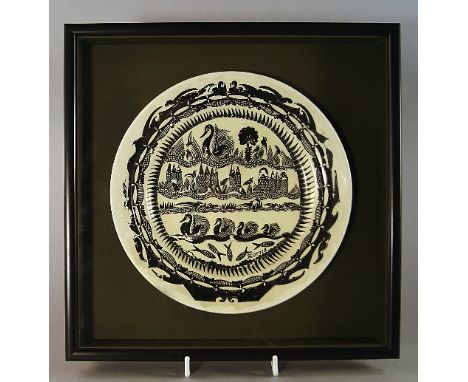 A Royal Worcester earthenware Plate, with printed decoration of birds and fishes designed by Scottie Wilson, mid 1960s, 24cm.
