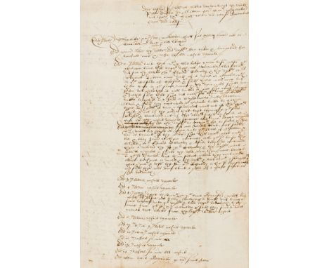 17 century legal.- Legal declaration by Peter Dutton of Hatton and his wife Margaret, manuscript in Latin and English, in two