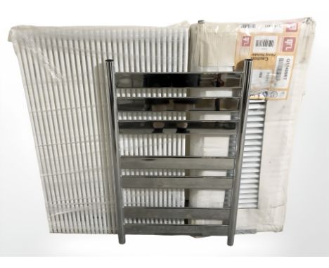 A 900 mm x 400 mm radiator, further radiator and a chrome ladder radiator 
