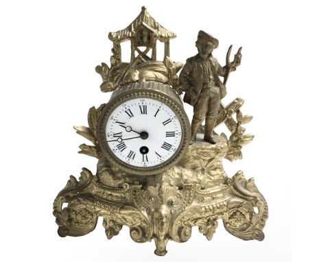 A French gilt metal figural mantel clock, height 26 cm 