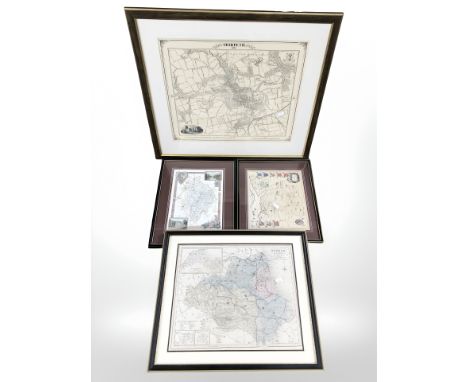 A 19th century engraved and hand coloured map of Durham, by J & C Walker, 32 cm x 39.5 cm, together with two further contempo