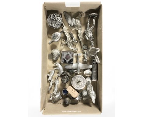 A quantity of miniature silver plated ornaments, animal figures, candle snuff, etc. (1 box)