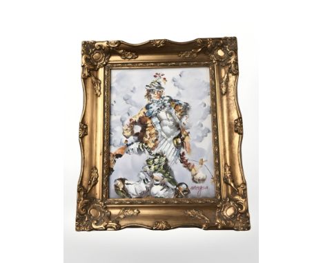 Brenda Pocsky-Morgan : Portrait of a clown, oil on canvas, 24 cm x 19 cm.