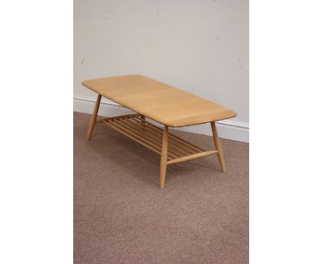 Ercol light elm rectangular coffee table with undertier, 105cm x 46cm, H36cm Condition Report Click here for further images, 