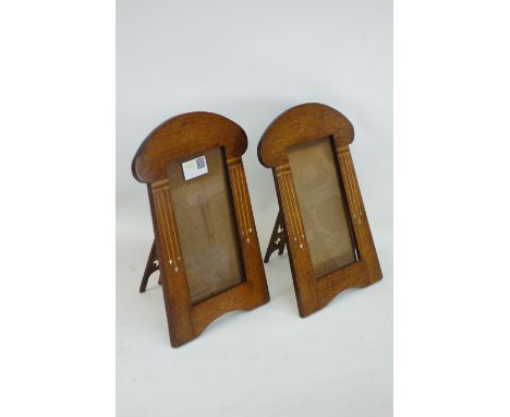 Pair of Arts & Crafts mahogany and mother of pearl inlaid photo frames, H16cm (2) Condition Report Click here for further ima