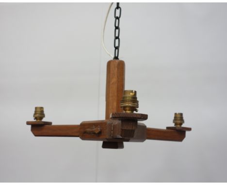 Yorkshire oak - 'Lizardman' three branch chandelier by Derek Slater of Crayke Condition Report Click here for further images,