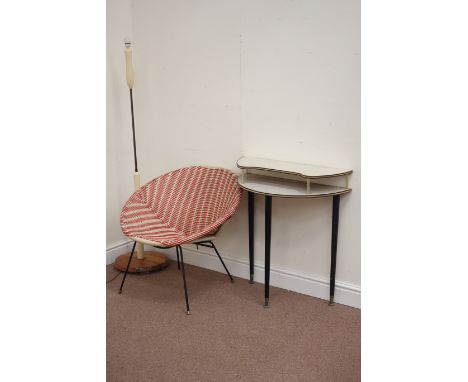 1960s basket chair, retro melamine two tier side table and vintage retro lamp with teak base Condition Report Click here for 