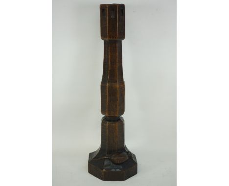 Yorkshire oak - 'Mouseman' circa 1930s octagonal baluster lamp/candlestick (33cm x 10cm), by Robert Thompson of Kilburn  Cond