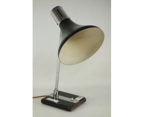 Art Deco table lamp, circa 1940s with black conical shade on chrome adjustable support, rectangular base, H42cm Condition Rep