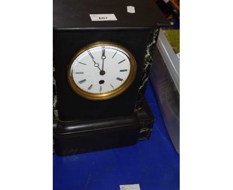Black slate and marble mantel clock
