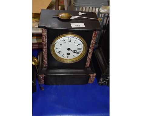 Black slate and marble mantel clock