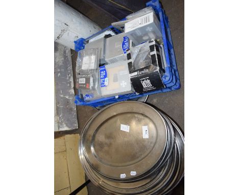 Mixed Lot: Various steel serving trays, light switches etc