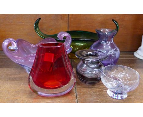 Six items of glass including Caithness and Whitefriars, one a/f