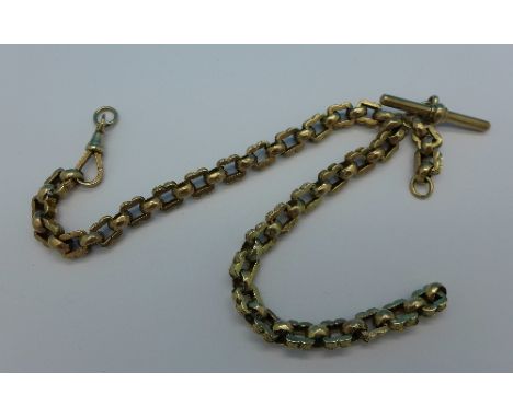 A 9ct gold fancy link Albert chain, 29.3g, requires repair