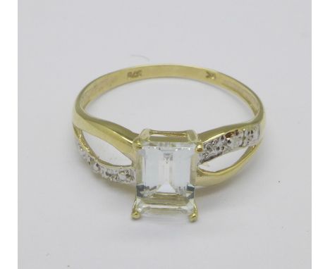 A 9ct gold, topaz and diamond ring, 1.2g, O