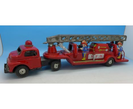 A friction drive Japanese tin-plate fire engine, 37cm