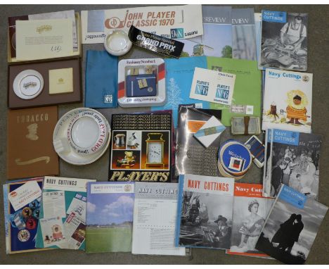 John Player related items and ephemera including Navy cuttings magazines from 1950's & 1960's, playing cards, ashtrays, beer 