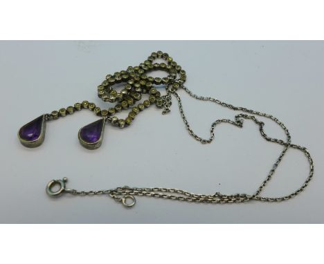 An Edwardian white metal, paste and amethyst necklet