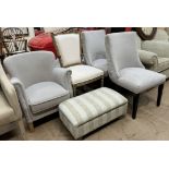 A pair of upholstered dining chairs together with another dining chair,