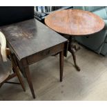 A 19th century mahogany tripod table together with a Victorian mahogany pembroke table