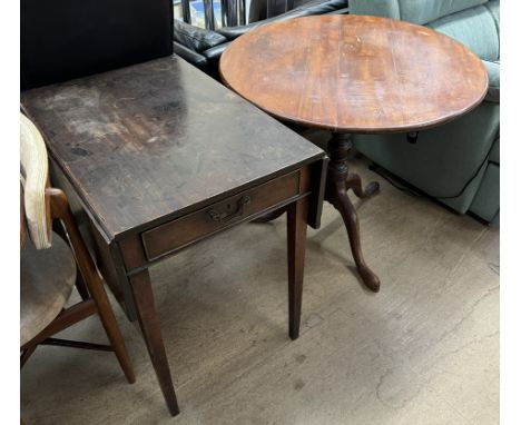 A 19th century mahogany tripod table together with a Victorian mahogany pembroke table 