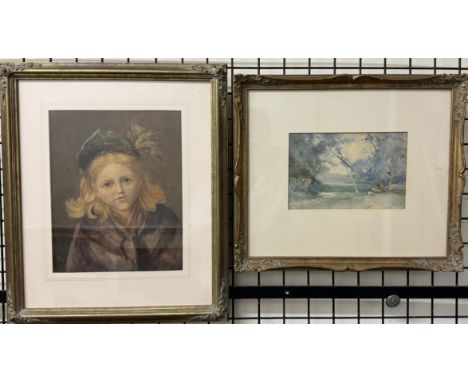 19th century British SchoolHead and shoulders portrait of a young girlWatercolourTogether with another watercolour of figures