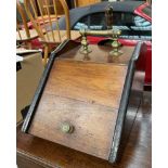 An Edwardian coal scuttle with a brass handle and shovel