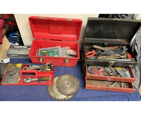 Two tool boxes together with assorted tools etc 